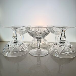 Set of 6 Vintage Mid Century Cut Crystal Champagne Coupe
